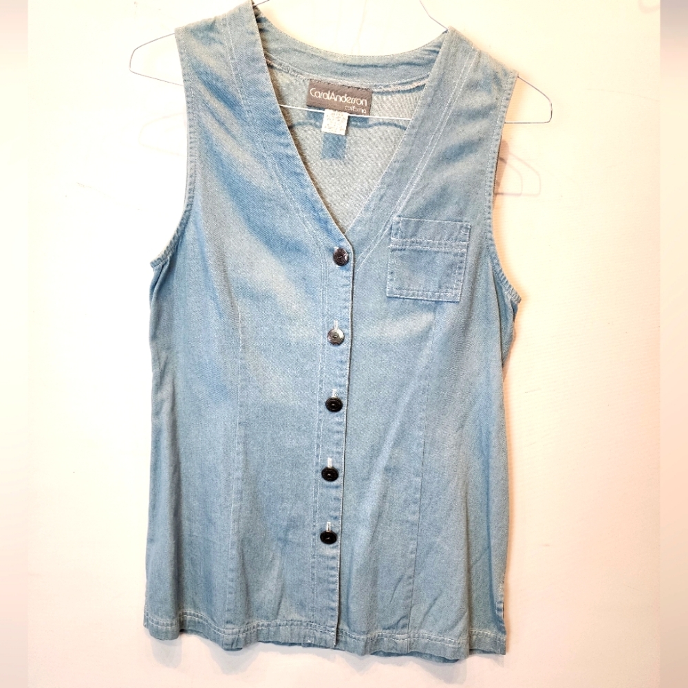 New Vintage Light Wash Denim Vest Western Button Down Minimalist Top Size M
